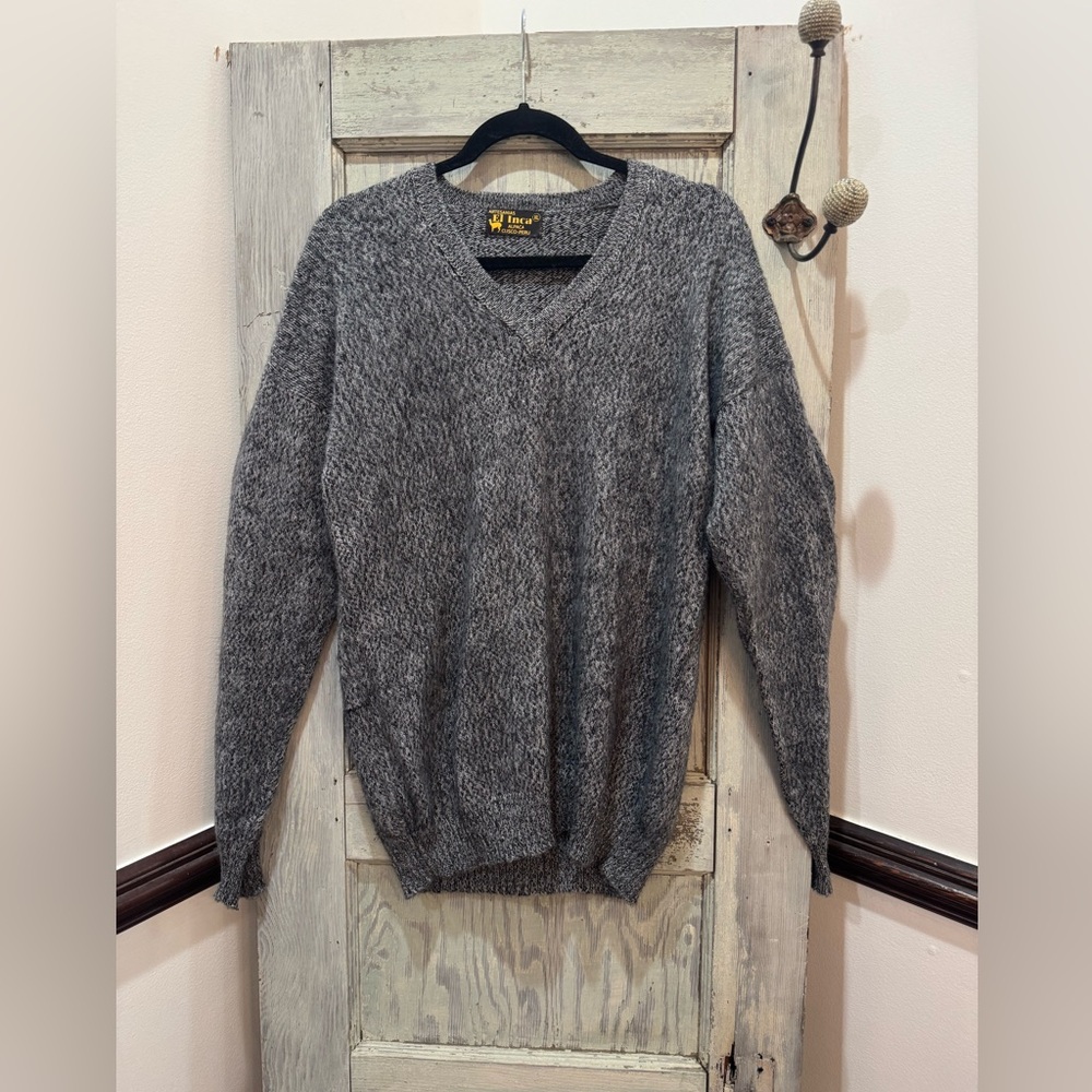 Artesanias Inca Perú Alpaca Marled Grey V-Neck Sweater